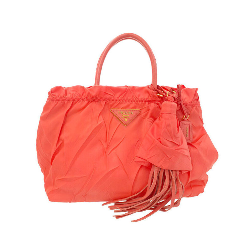 Prada coral handbag nylon Orange gathered - Picture 2 of 9